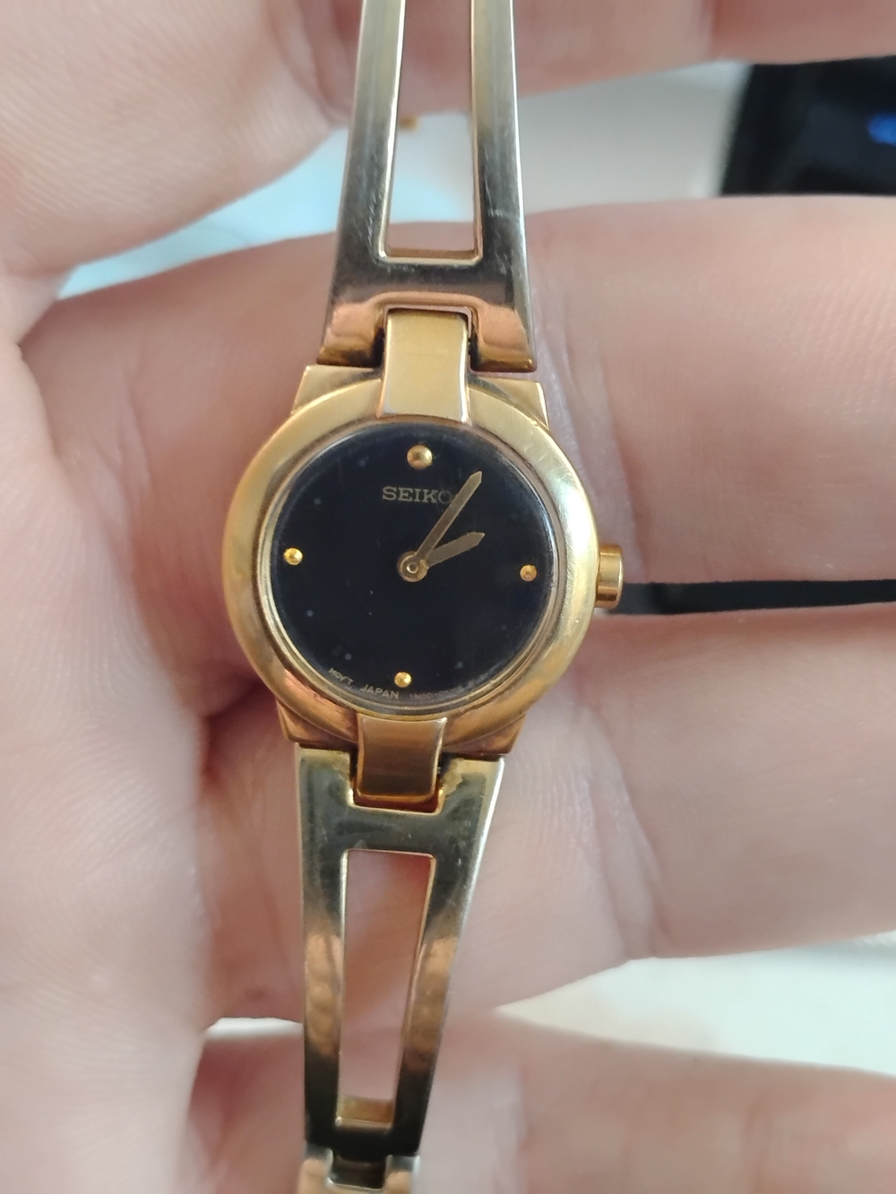 Seiko Gold-Tone Black Dial Ladies Bracelet Watch